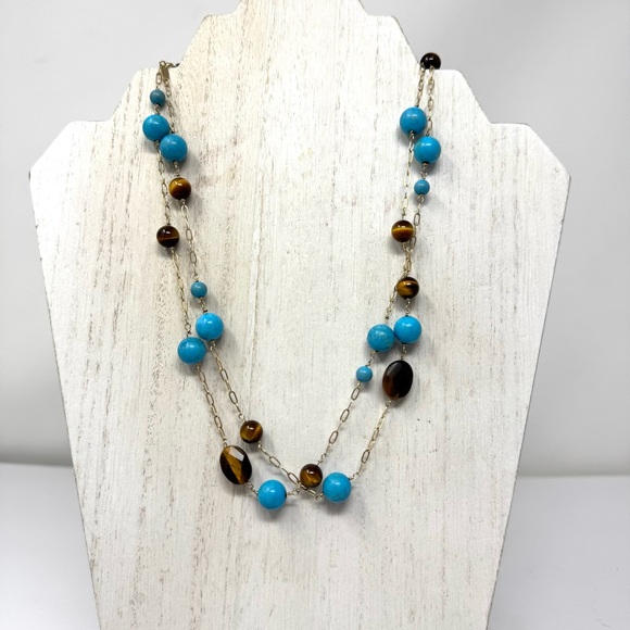 14K, turquoise and tiger’s eye beaded versatile necklace - Picture 9 of 12